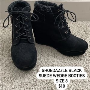 Shoedazzle Black Suede Wedge Booties
